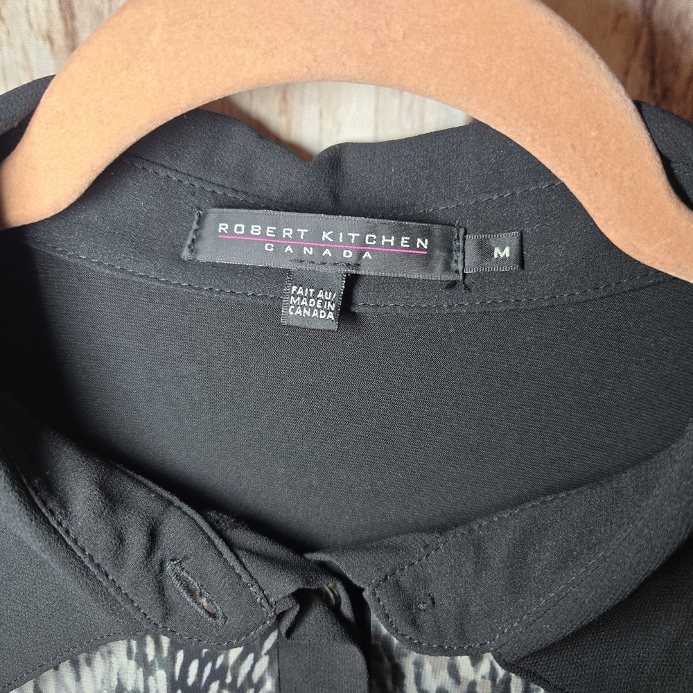 Robert Kitchen Black and Gray Button Down Shirt Sheer Panels Womens Medium - Picture 2 of 6